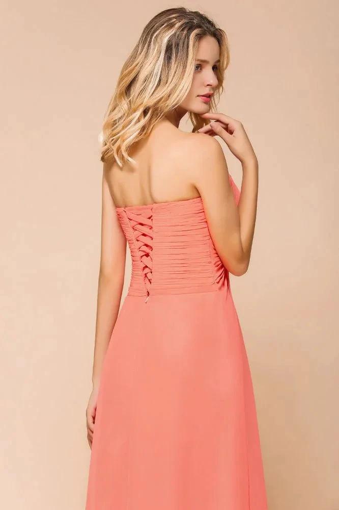 Sweetheart Strapless Ruffle Bridesmaid Dress Chiffon Long Maid of Honor Dress