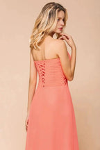 Sweetheart Strapless Ruffle Bridesmaid Dress Chiffon Long Maid of Honor Dress