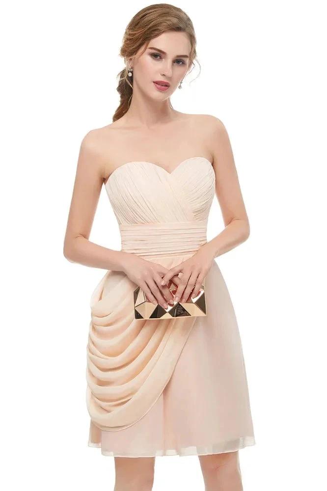 Sweetheart Strapless Ruffles Chiffon Aline Short Homecoming Dress