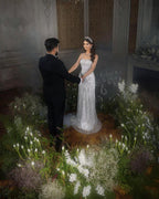 Trendy Floor Length Square Spaghetti Straps Sleeveless Mermaid Lace Wedding Dress