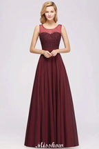 Tulle Lace Beadings Jewel Sleeveless Floor-Length Bridesmaid Dresses A-Line Chiffon Tulle Party Dress