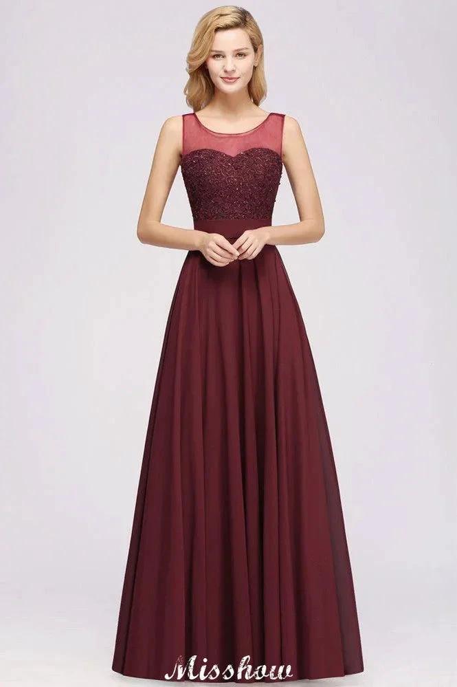 Tulle Lace Beadings Jewel Sleeveless Floor-Length Bridesmaid Dresses A-Line Chiffon Tulle Party Dress