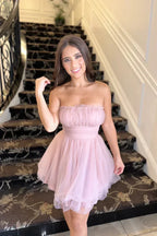 tulle mesh tube top homecoming dress SYH103