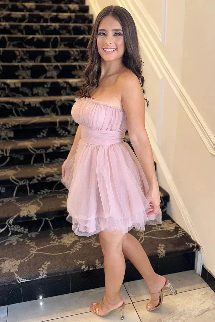 tulle mesh tube top homecoming dress SYH103
