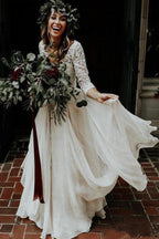 Two Piece 3/4 Sleeve Chiffon Wedding Dresses Wedding Dress  WD314