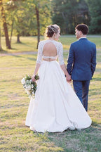 Two Piece Half Sleeves See-Through Wedding Dress with Lace Top  WD387
