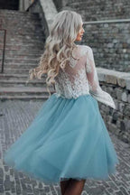 Two Piece Tulle See Through Long Sleeve Lace Homecoming Dress PD208