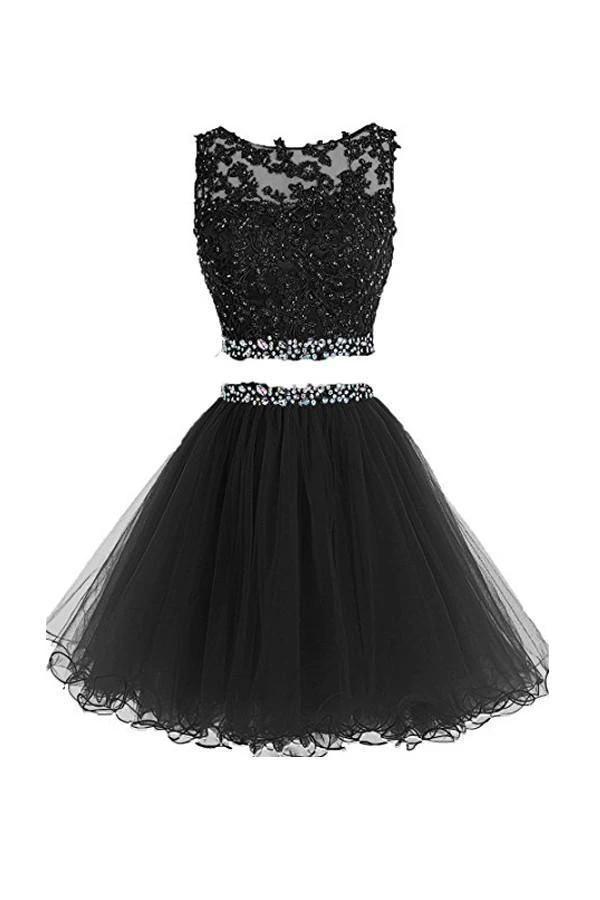 Two Pieces Prom Dresses Applique Short Homecoming Dresses PG036