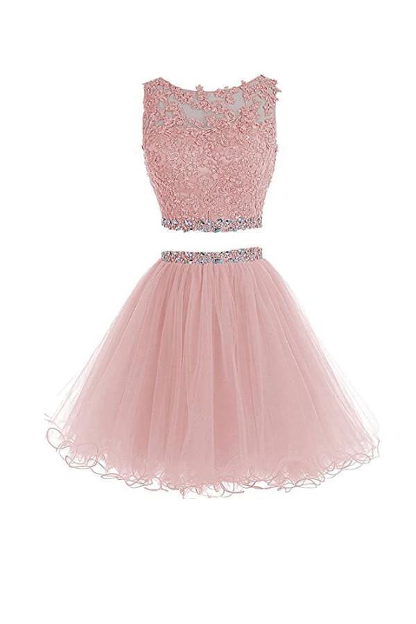 Two Pieces Prom Dresses Applique Short Homecoming Dresses PG036