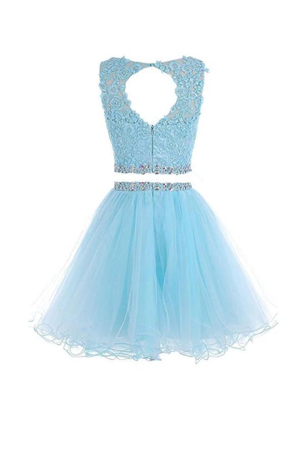 Two Pieces Prom Dresses Applique Short Homecoming Dresses PG036