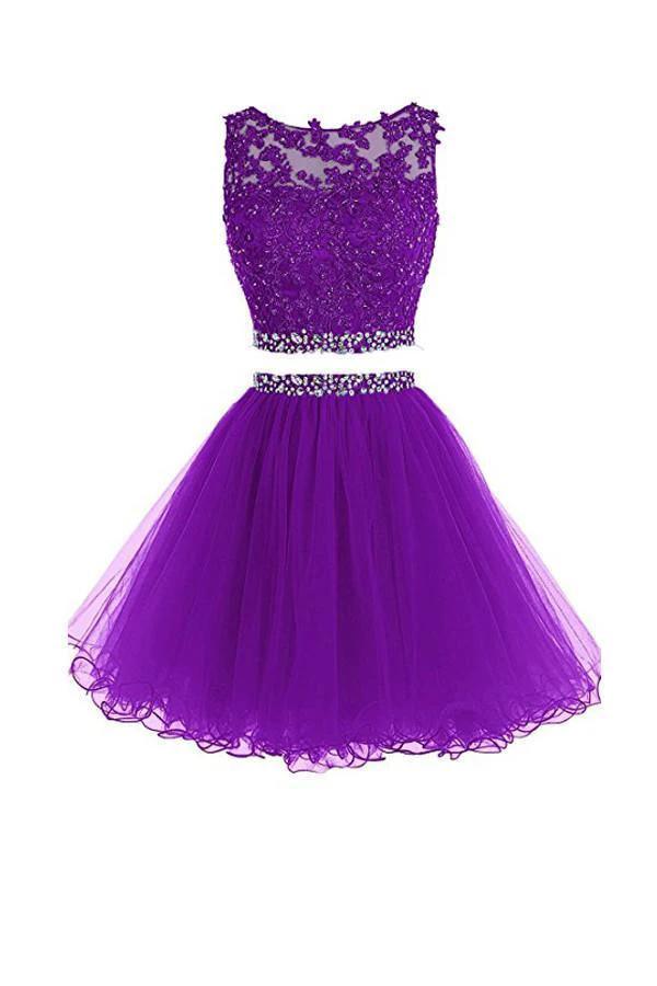 Two Pieces Prom Dresses Applique Short Homecoming Dresses PG036