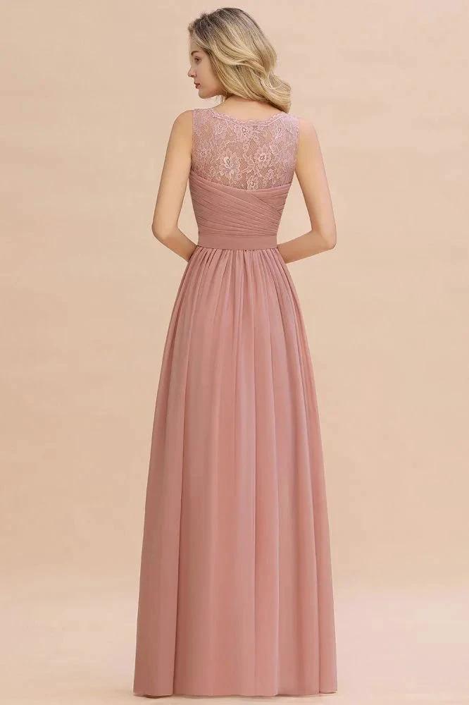 V-Neck Aline Ruffle Chiffon Bridesmaid Dress Sleeveless Floral Evening Swing Dress