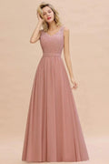 V-Neck Aline Ruffle Chiffon Bridesmaid Dress Sleeveless Floral Evening Swing Dress
