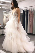 V Neck Ball Gown Wedding Dresses Layered Skirt Wedding Dress  WD345