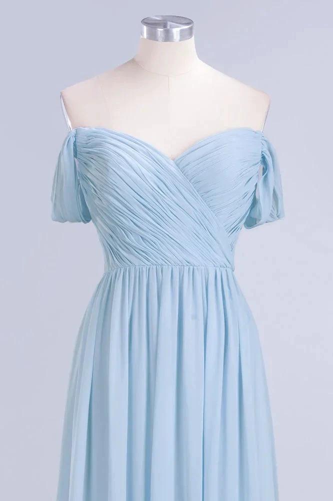 V-Neck Chiffon aline Bridesmaid Dress Sky Blue Floor Length Evening Swing Dress