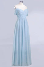 V-Neck Chiffon aline Bridesmaid Dress Sky Blue Floor Length Evening Swing Dress