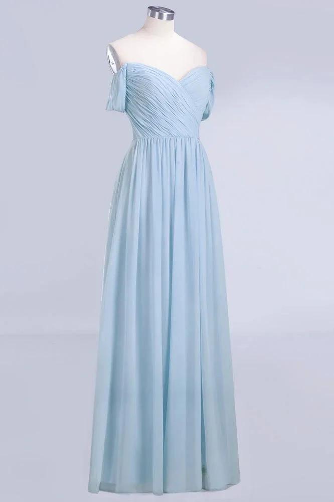 V-Neck Chiffon aline Bridesmaid Dress Sky Blue Floor Length Evening Swing Dress