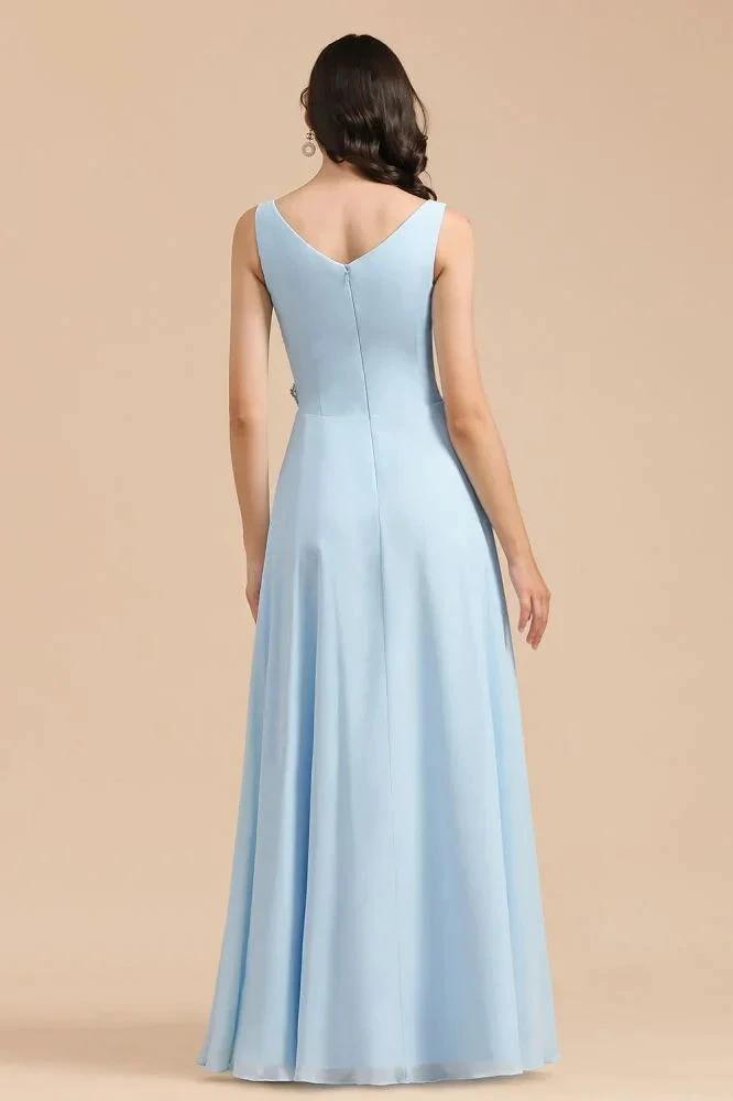 V-Neck Chiffon Aline Bridesmaid Dress Sleeveless Floor Length Simple Wedding Dress