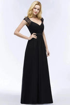 V-neck Floor Length A-line Lace Chiffon Bridesmaid Dresses with Sash