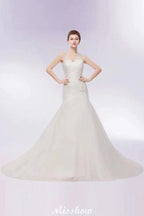 V-neck Floor Length Mermaid Crystals Tulle Wedding Dresses