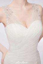 V-neck Floor Length Mermaid Crystals Tulle Wedding Dresses