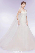 V-neck Floor Length Mermaid Crystals Tulle Wedding Dresses