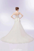 V-neck Floor Length Mermaid Crystals Tulle Wedding Dresses
