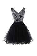 V-Neck Graduation Homecoming Dresses Beaded Tulle PG044