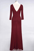 V-Neck Long-Sleeves Side-Slit Floor-Length Bridesmaid Dress with Ruffles