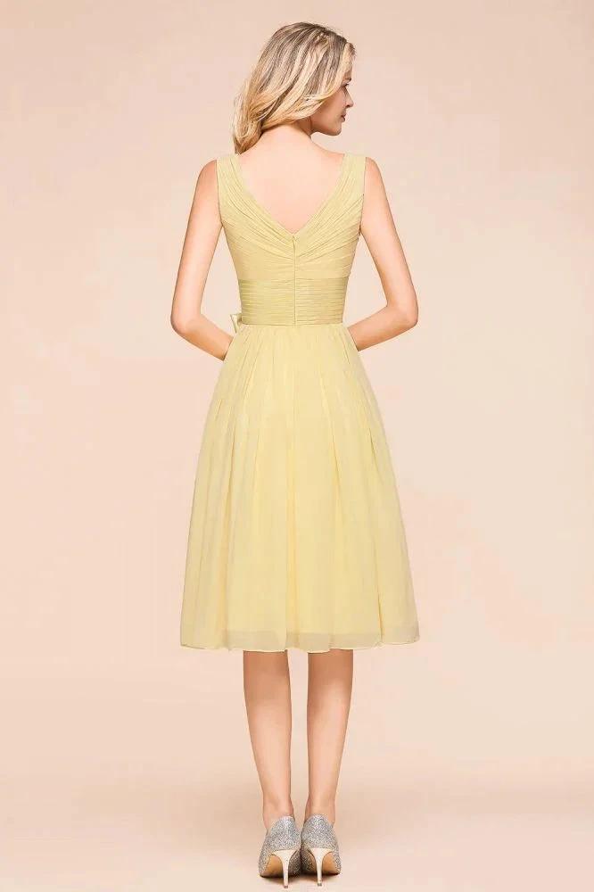V-Neck Sleeveless A-line Mini Dress Ankle Length Bridesmaid Dress