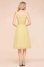 V-Neck Sleeveless A-line Mini Dress Ankle Length Bridesmaid Dress