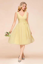 V-Neck Sleeveless A-line Mini Dress Ankle Length Bridesmaid Dress