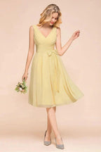 V-Neck Sleeveless A-line Mini Dress Ankle Length Bridesmaid Dress