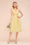 V-Neck Sleeveless A-line Mini Dress Ankle Length Bridesmaid Dress