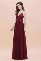 V-Neck Sleeveless Aline Evening Dress Sequins Bridesmaid Dress