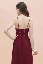 V-Neck Sleeveless Aline Evening Dress Sequins Bridesmaid Dress