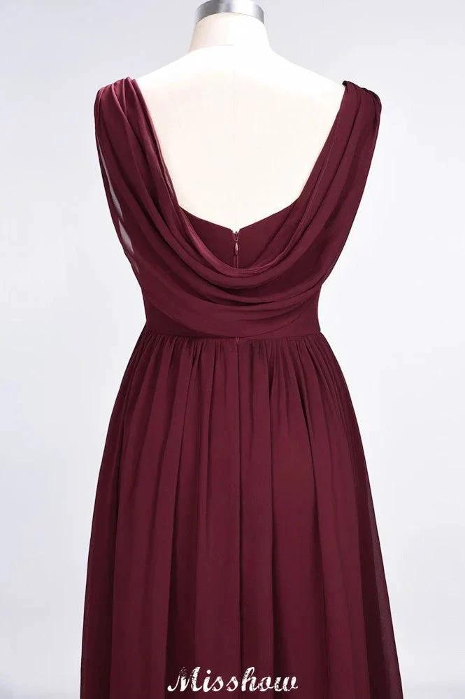 V-Neck Sleeveless Floor-Length Bridesmaid Dress Aline Ruffles Chiffon Party Gown