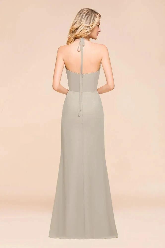 V-Neck Spaghetti Floor Length Folds Bridesmaid Dress
