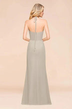 V-Neck Spaghetti Floor Length Folds Bridesmaid Dress
