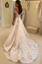 Vintage A-Line Off-the-shoulder Sweep Trian Wedding Dress With Lace
