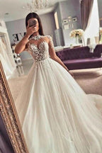 Vintage Jewel Long Sleeves Lace A-Line Tulle Wedding Dresses