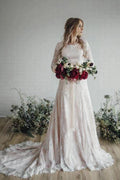 Vintage Long A Line Lace Wedding Dress with Sleeves
