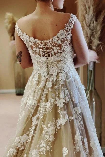 Vintage Long A-line Lace Wedding Dresses With Train