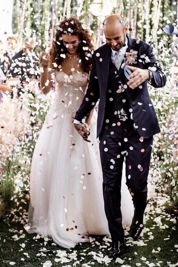 Vintage Long A-line Off-the-shoulder Lace Tulle Wedding Dress