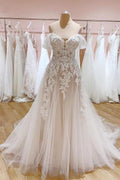 Vintage Long A-Line Off-the-Shoulder Sweetheart Backless Tulle Wedding Dress