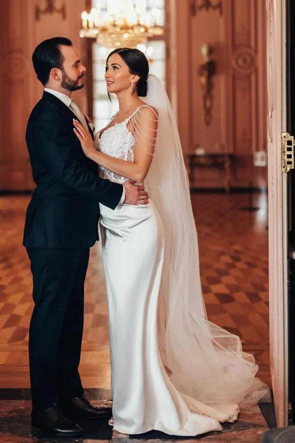 Vintage Long Mermaid Beading Sleeveless Wedding Dresses With Lace