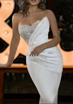 Vintage strapless mermaid sequined sleeveless satin Wedding Dresses