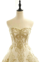 Wedding Dresses Ivory Gold Appliques Sweep/Brush Train Bridal Gown   WD430