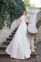Wedding Dresses Scoop  A-line Long Train Simple Satin Bridal Gown  WD449
