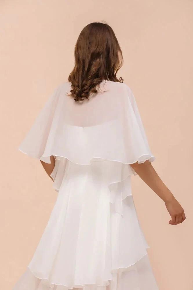 White Bridesmaid Dress Knee Length Two Layers of Wedding Guest Dress with Wraps